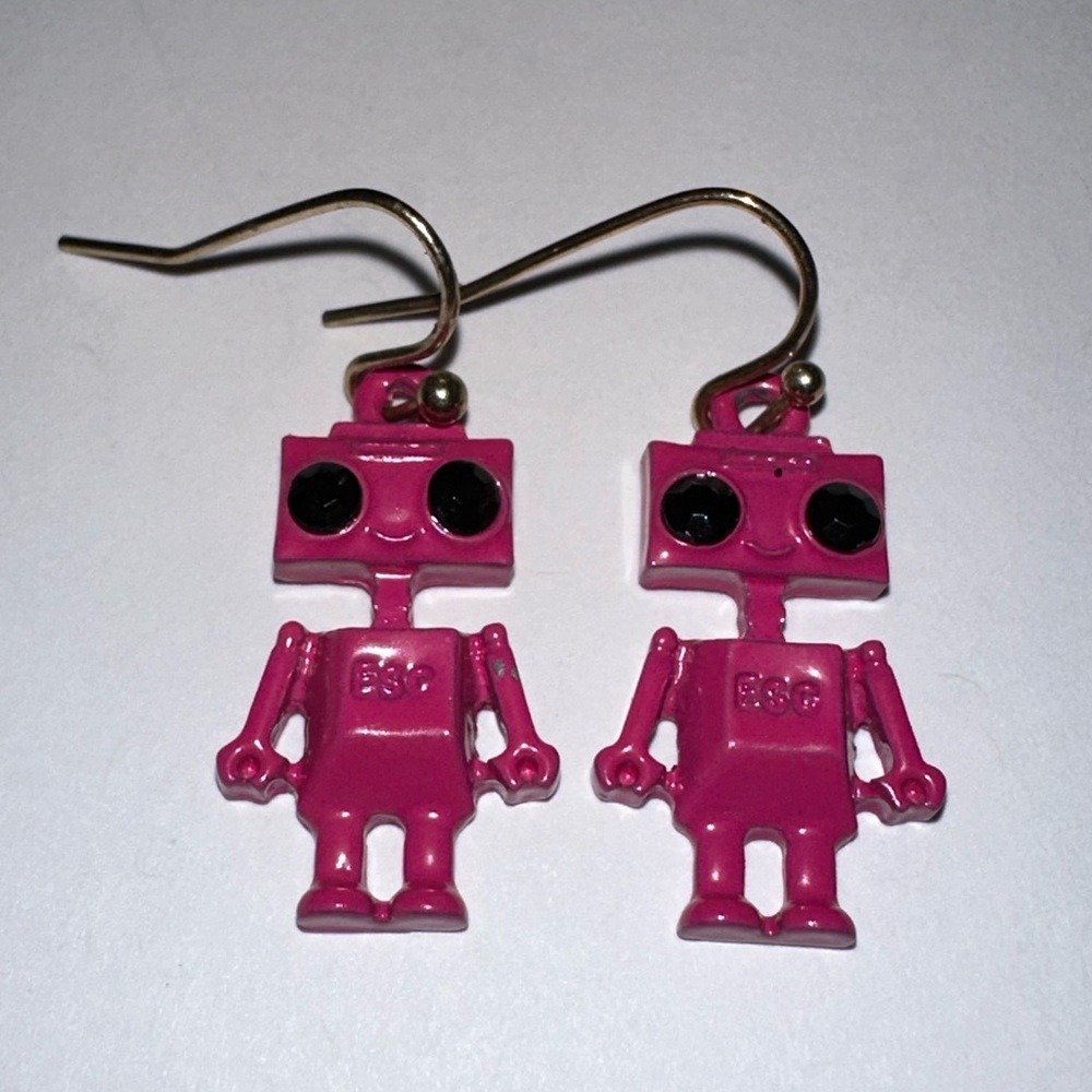 Pink robot earrings